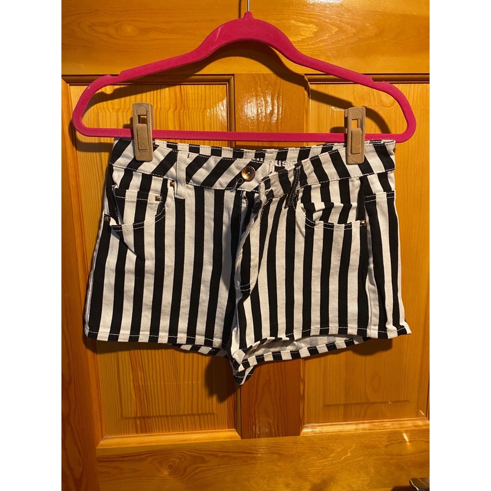 “Dollhouse” Black & White Striped Jean Shorts